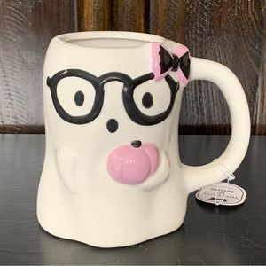 Ghost Girl with Glasses and Pink Pumpkin Ceramic Halloween Mug